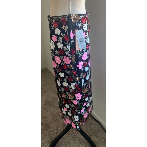 Evolutionary Multicolor Floral and Black Sequin and Mesh Side Zip Up Skirt Sz L - Picture 3 of 12